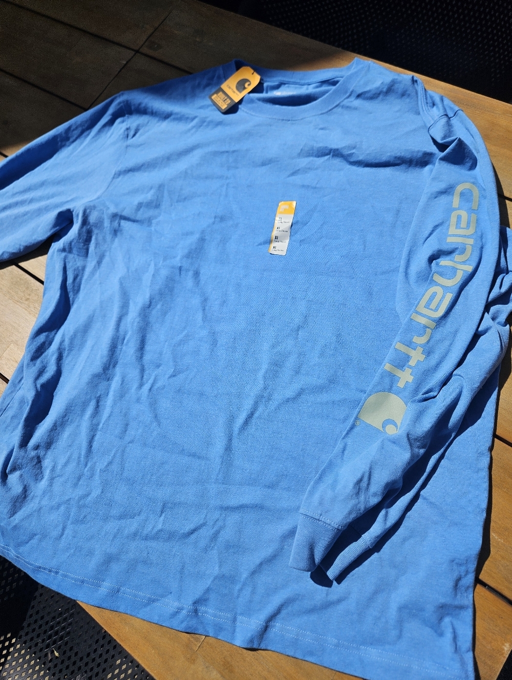 Carhartt Men's Long Sleeve Tee in Bright Blue with Sleeve Logo